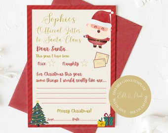 Personalised Letter to Santa, Editable Letter to Santa, Official Santa Letter Template, Kids Letter to Santa, Christmas Printable, NB09