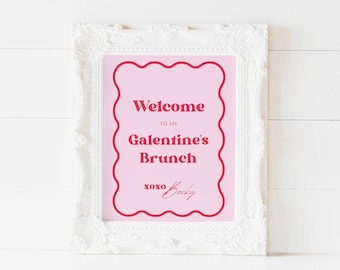 Galentine's Day Brunch Welcome Sign Canva Template, Girl's Night Printable, Friends Valentine's Party Decor, Wavy, Instant Download, NB12