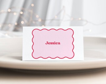 Galentine's Day Place Cards Canva Template, Valentine's Name Cards, Girl's Brunch Table Decor, Valentine's Party Decor, Retro Wave, NB12