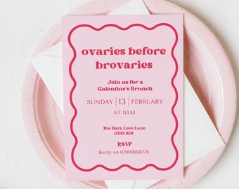 Galentine's Day Invitation, Canva Template, Wavy Retro Brunch Digital Invite, Ovaries before Brovaries, Instant Download, Mobile Evite, NB12