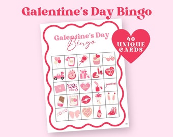 Galentine's Day Bingo, Printable Galentines Games, Valentine's Day Activities, Adult Party Games, Girl's Night In, Wavy Border, Retro, NB12