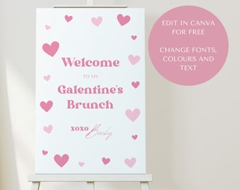 Galentine's Day Brunch Welcome Sign Canva Template, Girl's Night Printable, Friends Valentine's Party Decor, Retro, Instant Download, NB12