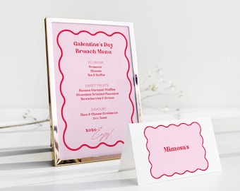 Galentine's Day Brunch Menu Canva Template, Buffet Food Cards, Girls Lunch Table Decor, Valentine's Party Decor, Retro Wave, NB12