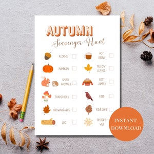 Autumn Scavenger Hunt, Printable Kids Activity, Instant Download, Autumn Kids Activity, Fall Scavenger Hunt Printable, Autumn Printable,