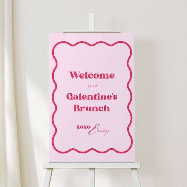 Galentine's Day Brunch Welcome Sign, Canva Template, Girl's Night Party Decor, Friends Valentine's, Wavy, Instant Download, NB12