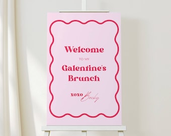 Galentine's Day Brunch Welcome Sign, Canva Template, Girl's Night Party Decor, Friends Valentine's, Wavy, Instant Download, NB12