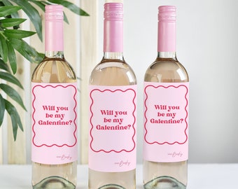 Printable Galentine's Day Wine Label Template, Editable Wine Bottle Label, Girl's Brunch Table Decor, Canva, Wavy, NB12