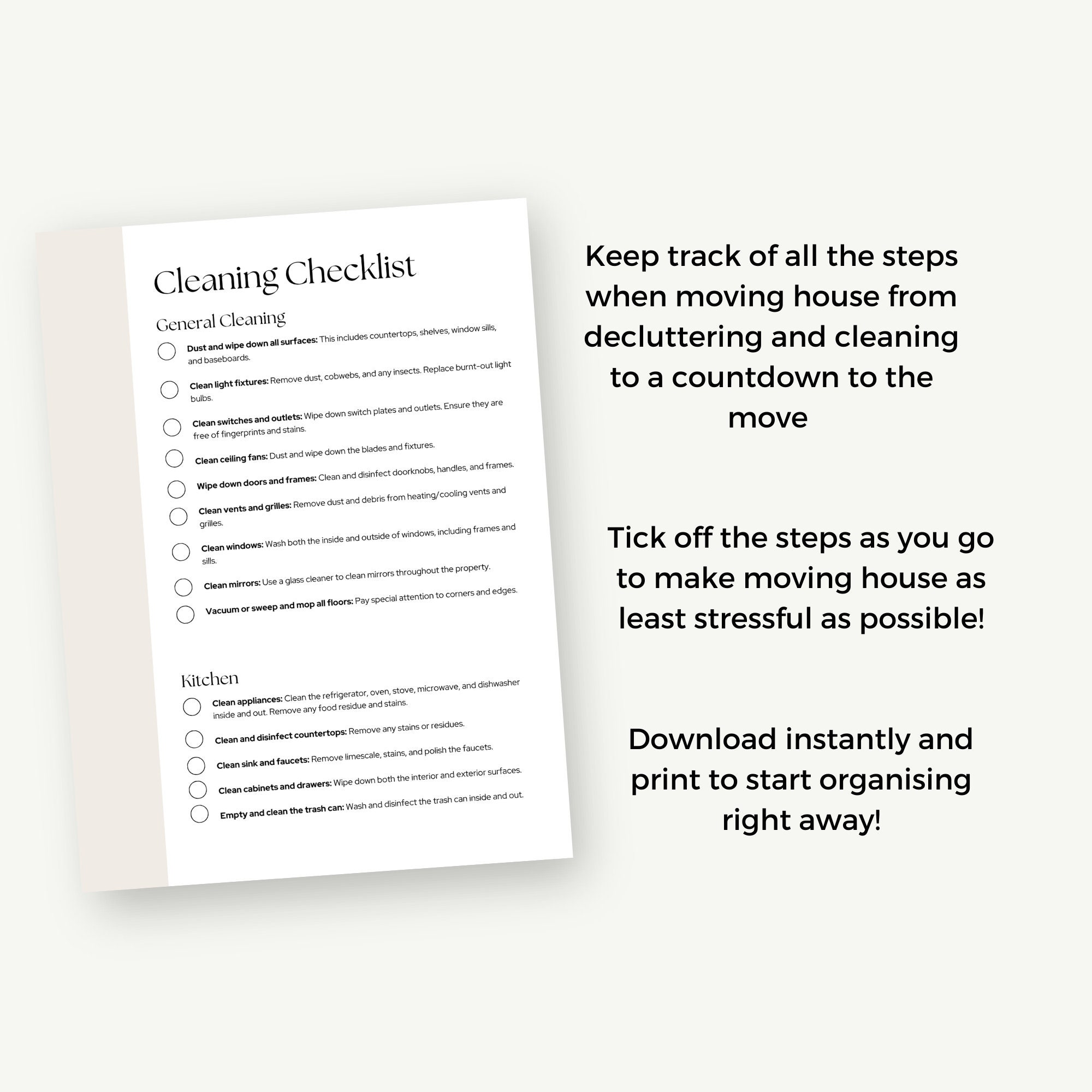 Moving House Checklist, Printable Home Move Planner, New Home to Do List, New Home Cleaning ...