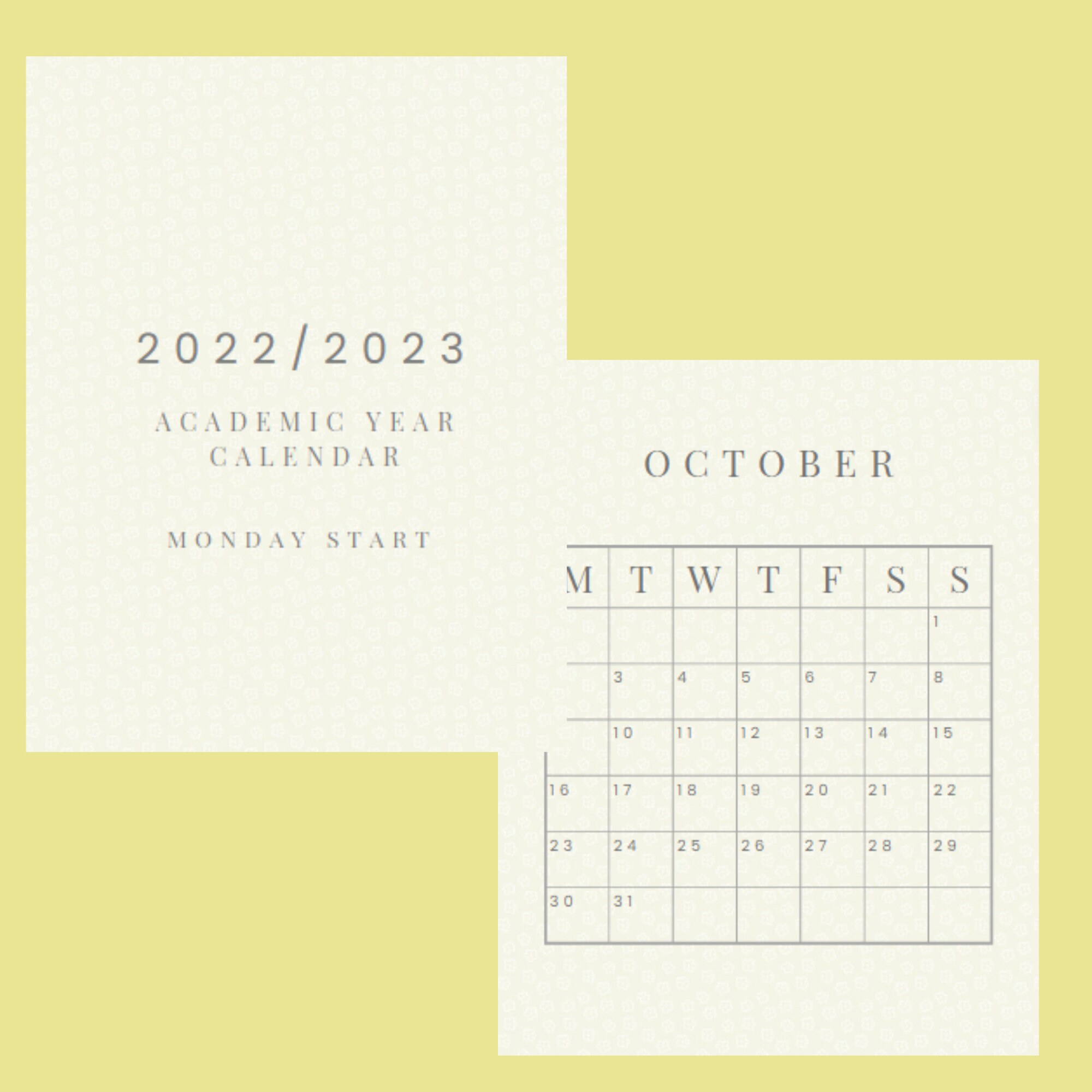 Monthly Academic Year Calendar INSTANT DOWNLOAD Printable - Etsy
