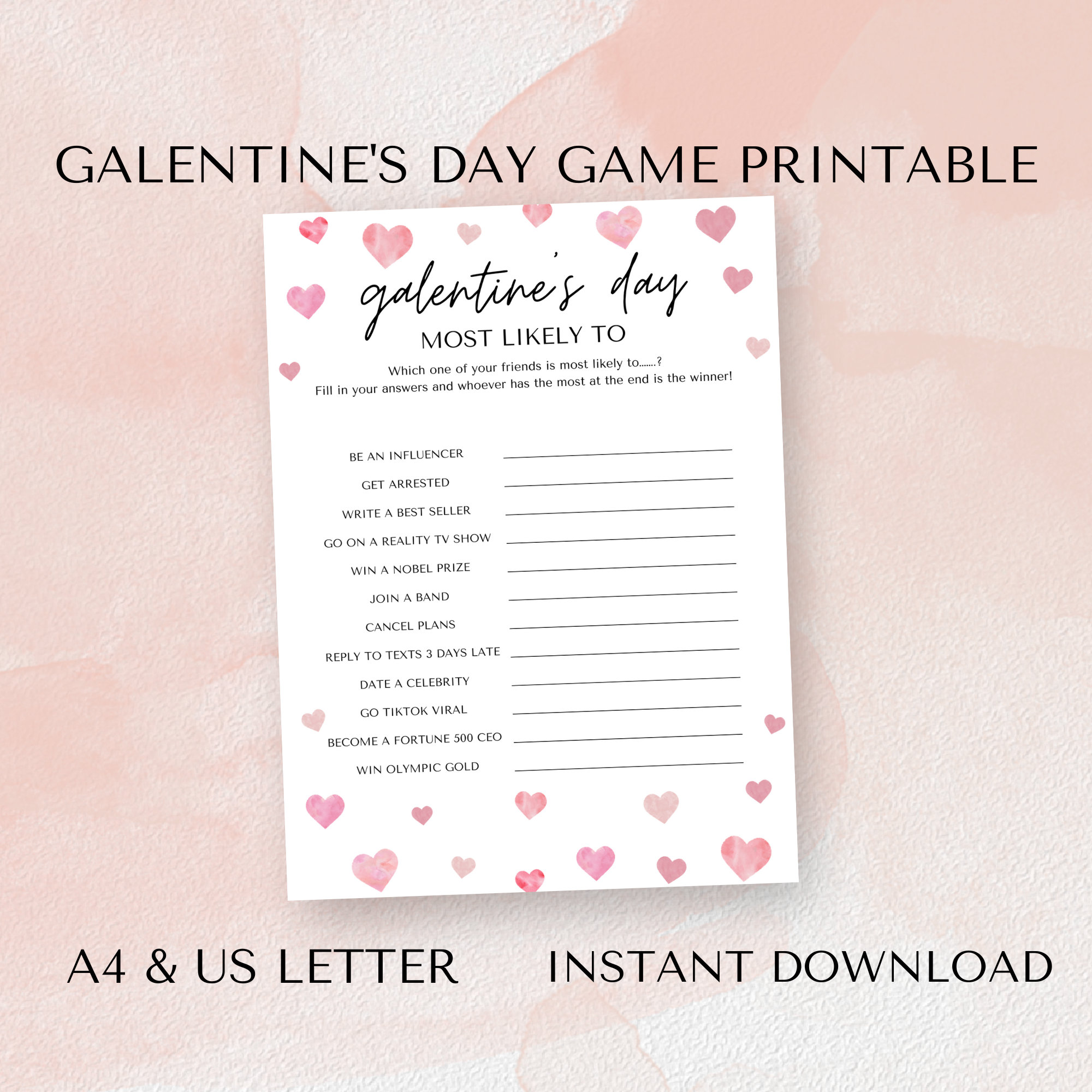 Galentine's Day Printable Game, Most Likely To, Valentine's Day ...