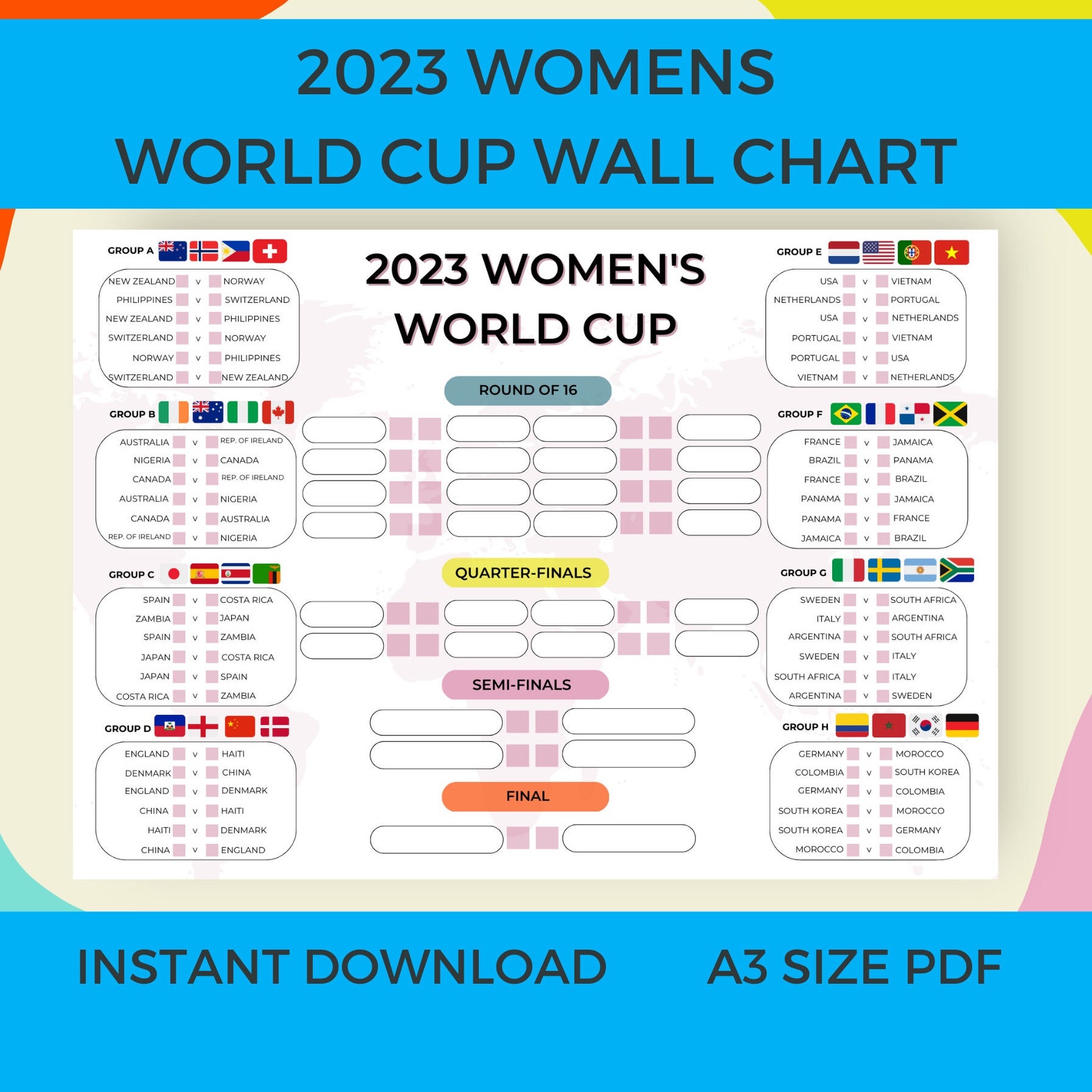 2023 Women's World Cup Wall Chart Printable Soccer Wall Etsy Canada