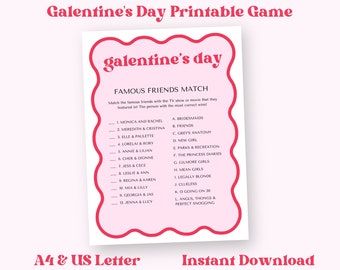 Galentine's Day Printable Game, Famous Friends, Valentine's Day Activities, Adult Party Games, Girl's Night In, Wavy Border, NB12
