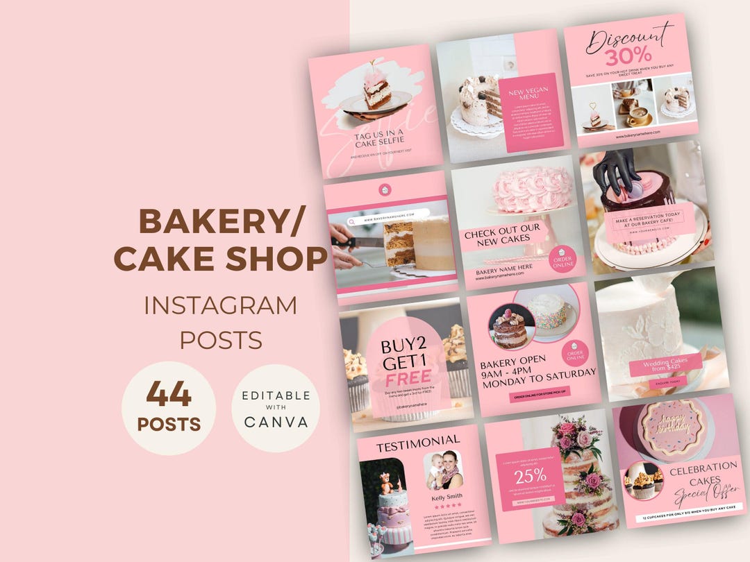 Bakery Instagram Post Templates, Social Media Posts Cake Shop Marketing ...