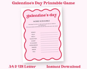 Galentine's Day Printable Game, Word Scramble, Valentine's Day Activities, Adult Party Games, Girl's Night In, Wavy Border, NB12