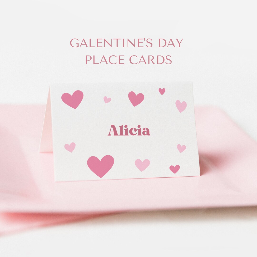 Galentine's Day Place Cards Canva Template, Valentine's Name Cards