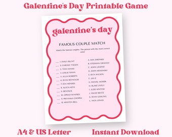 Galentine's Day Printable Game, Famous Couples, Valentine's Day Activities, Adult Party Games, Girl's Night In, Wavy Border, NB12