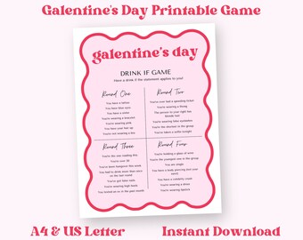 Galentine's Day Printable Game, Drink If, Valentine's Day Activities, Adult Party Games, Girl's Night In, Drinking Game, Wavy Border, NB12