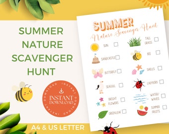 Summer Activity for Kids Printable, Summer Scavenger Hunt Printable, Nature Treasure Hunt, Kids Activities, Homeschooling, Instant Download,
