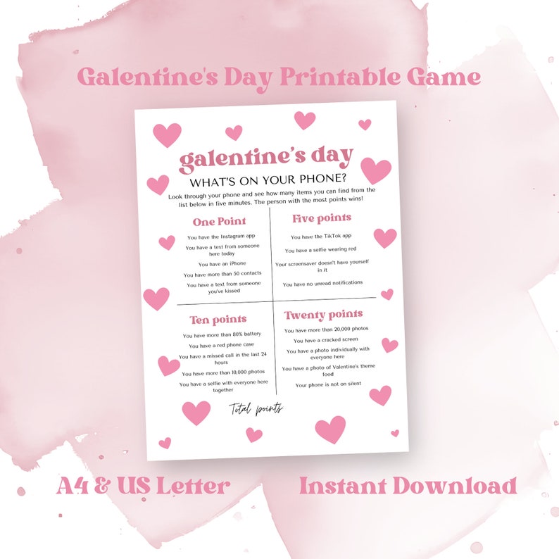 Retro Galentine's Day Printable Game, What's on Your Phone?, Valentine ...