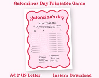 Galentine's Day Printable Game, Scattergories, Valentine's Day Activities, Adult Party Games, Girl's Night In, Ladies Night, NB12