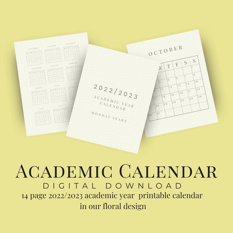 Monthly Academic Year Calendar INSTANT DOWNLOAD Printable - Etsy