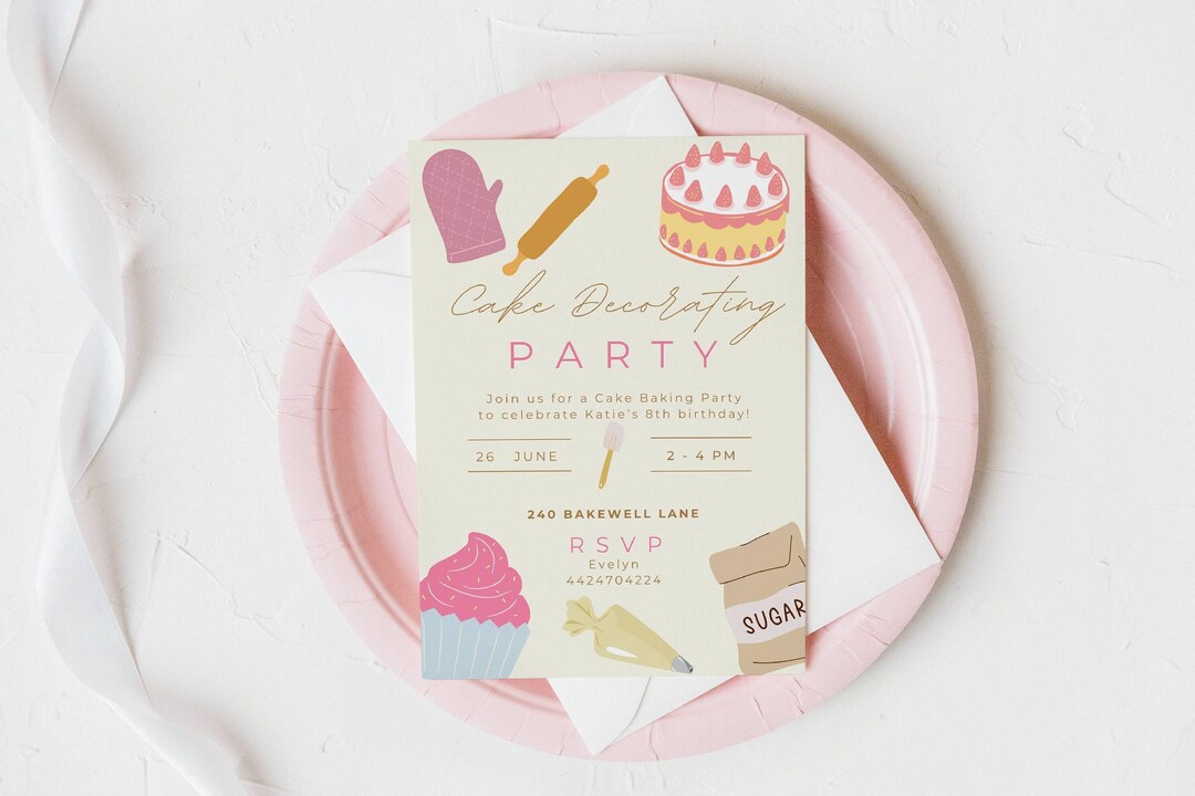 Cake Event Invite Cake Decorating Party Invitation, Editable Canva Template, Baking Party ...