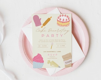 Cake Decorating Party Invitation, Editable Canva Template, Baking Party Invite, Kids Birthday  Party, Cupcake, Instant Download