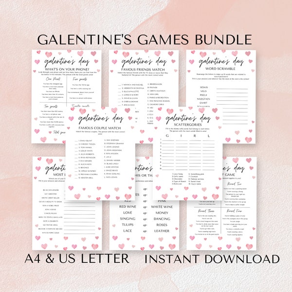 Galentine's Day Games Bundle, Printable Galentine's Day Games, Galentines Zoom Party Pack, Valentine's Day Activities, Girl's Night, NB12