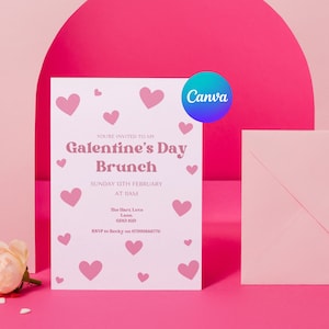 Galentine&#39;s Day Invitation Template, Retro Galentine&#39;s Digital Invite, Friends Valentine&#39;s Party, Canva, Instant Download, Evite, NB12