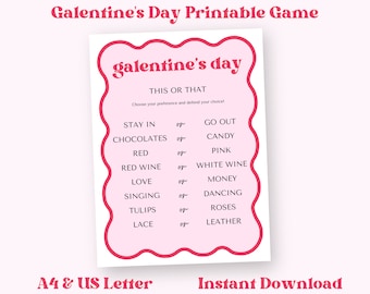Galentine's Day Printable Game, This or That, Valentine's Day Activities, Adult Party Games, Girl's Night In, Ladies Night, Wavy Border NB12