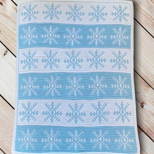Patrón de manta de copos de nieve de crochet con mosaico, patrón de manta de invierno de crochet para principiantes, descarga digital instantánea en formato PDF, instrucciones con imágenes