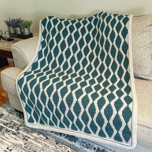 Mosaic Crochet Diamond Waterfall Throw Pattern, Advanced Beginner Overlay Mosaic Crochet Design, Instructions with Pics, Instant Download