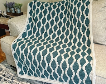 Schema per coperta a cascata con motivo a mosaico all'uncinetto (download PDF)