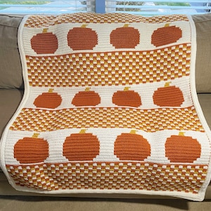 Fall Pumpkin Blanket, Mosaic Crochet Pattern, Digital Download, PDF Only