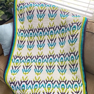Peacock Feather Mosaic Crochet Blanket Pattern,  Easy Beginner Crochet Pattern, Instructions with pictures, Digital Download, PDF Only