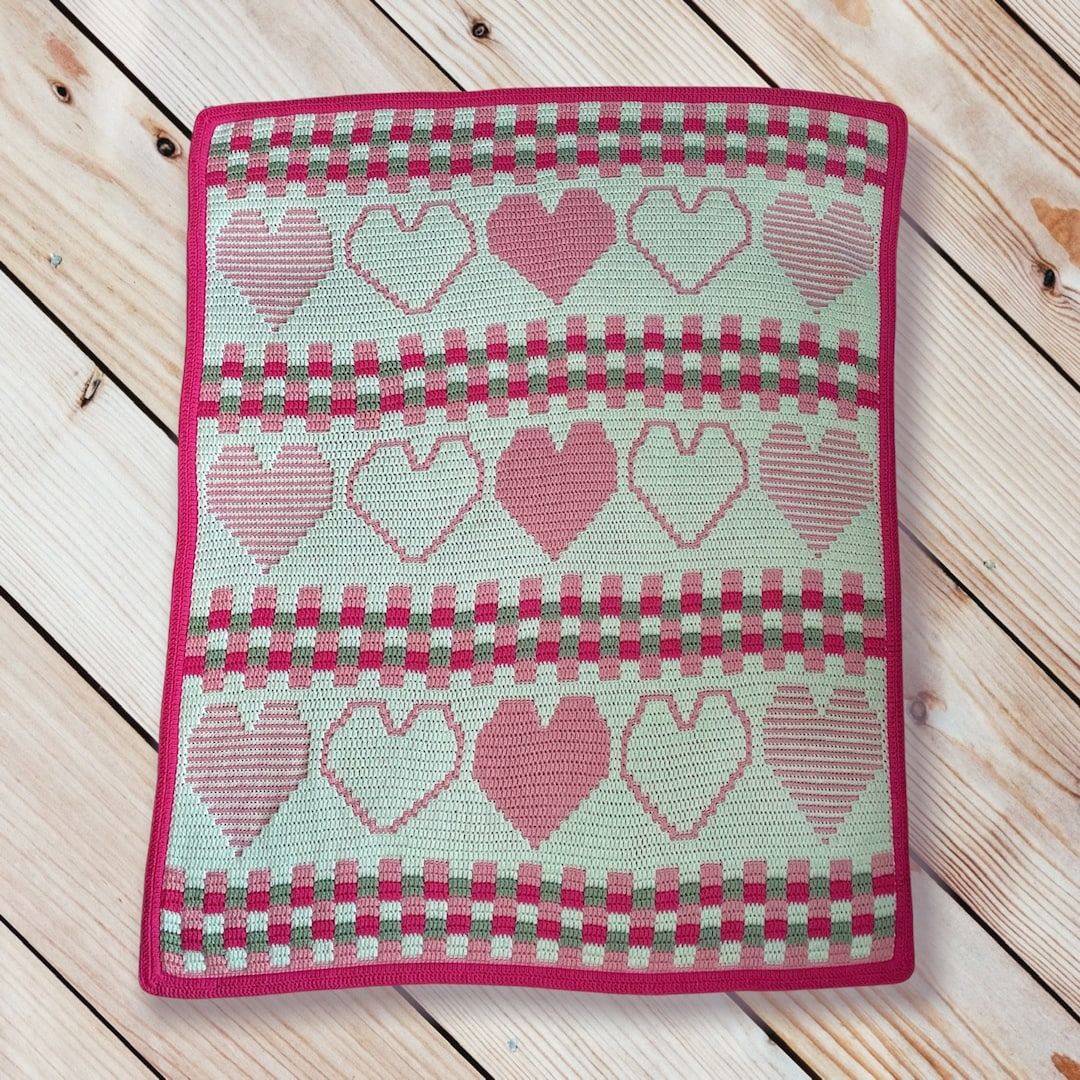 Mosaic Crochet Hearts Blanket Pattern, Intermediate Crochet Valentines