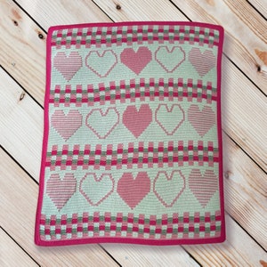 Mosaic Crochet Hearts Blanket Pattern, Intermediate Crochet Valentines Day Pattern, PDF Instant Digital Download, Instructions with pictures