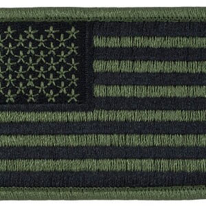 US Flag Forward Subdued OD Colors 2" x 3 3/8" Embroidered Patch with Hook Fastener Backing