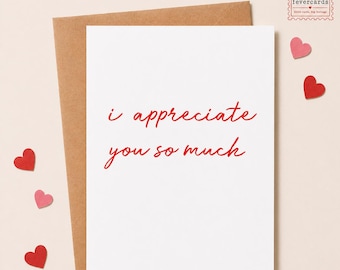 I appreciate you so much, Thinking of you Card, Thankful for you, Grateful for you, Appreciation Card