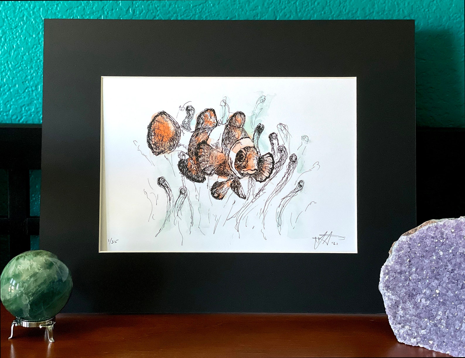 Clownfish Pen Ink Signed Art Print - Etsy
