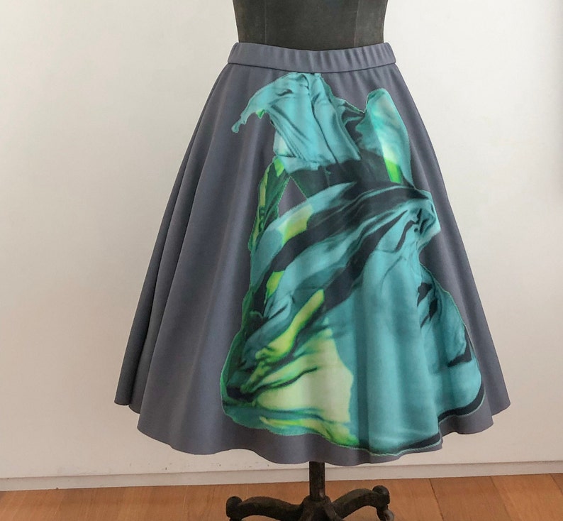 Digital printed skirt.Avant garde skirt.Wide printed skirt.Exclusive skirt.Designer full skirt.Fine art printed clothing.Colorful midi skirt