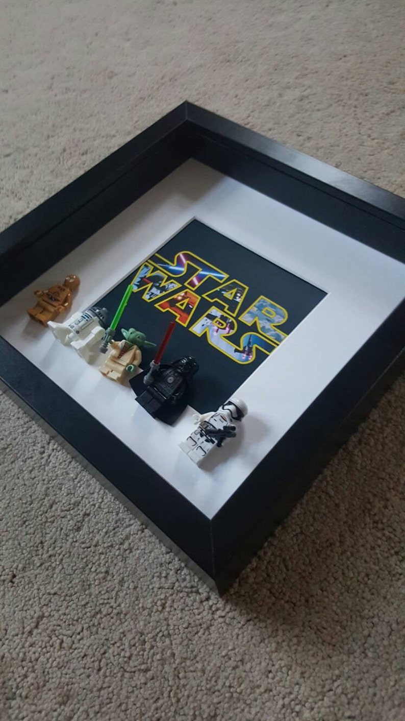 Darth Vader Stormtrooper Yoda C3PO R2D2 Star Wars Minifigures 3D Frame custom made to order Brick Figure Art, Framed Gift image 2