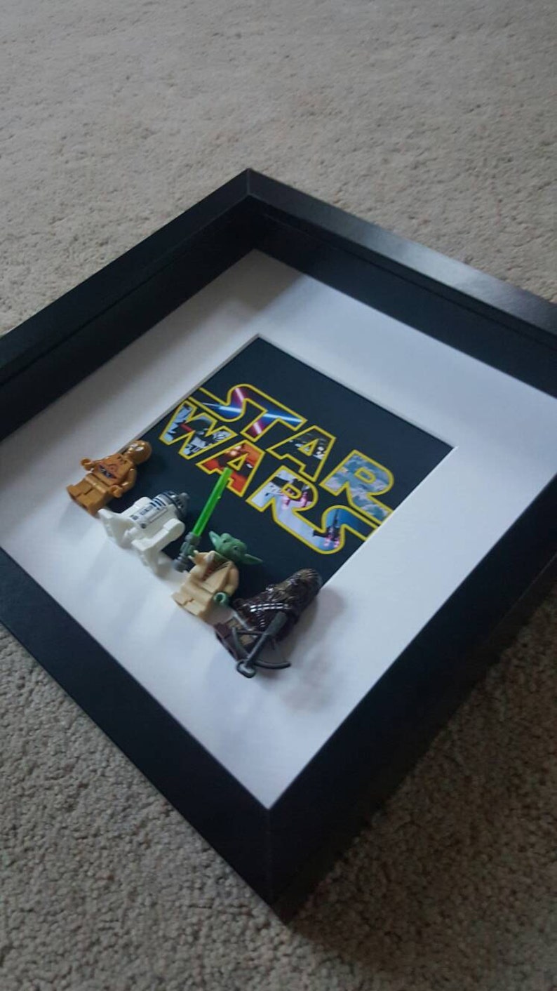 Darth Vader Stormtrooper Yoda C3PO R2D2 Star Wars Minifigures 3D Frame custom made to order Brick Figure Art, Framed Gift image 3