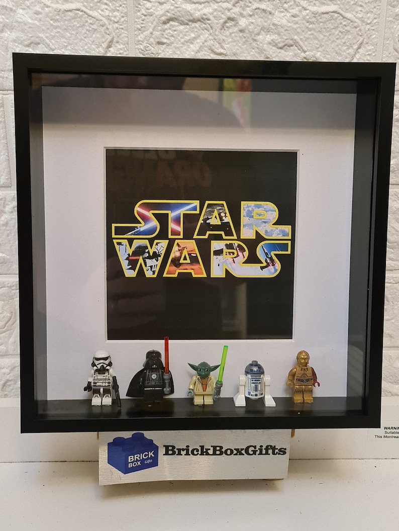 Darth Vader Stormtrooper Yoda C3PO R2D2 Star Wars Minifigures 3D Frame custom made to order Brick Figure Art, Framed Gift image 1