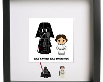 like father like daughter lego 3d frame star wars gift Darth Vader Princess Leia dad daddy