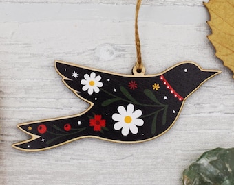 Folk Art Bird Wooden Hanging Decoration