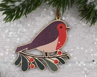 Robin Redbreast Wooden Christmas Decoration
