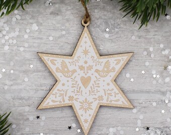 Folk Art Star Wooden Christmas Decoration