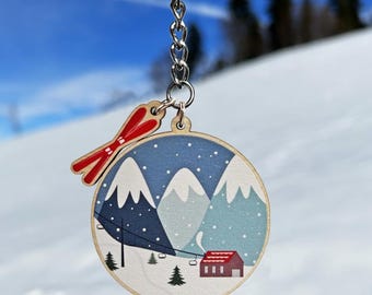 Skiing Wooden Keyring