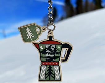 Moutains Camping Coffee Pot Keyring